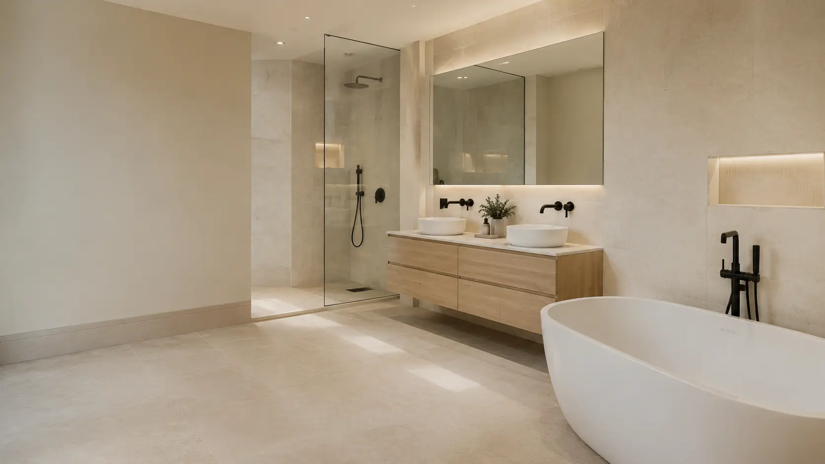 Complete bathroom suite with bath and shower